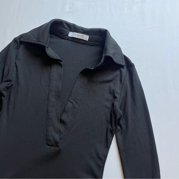 DE BASE black rib knit popover long sleeve bodysuit - Picture 3 of 5
